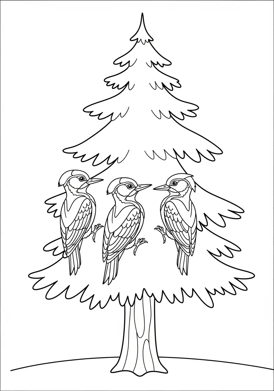 Woodpecker Family Coloring Page