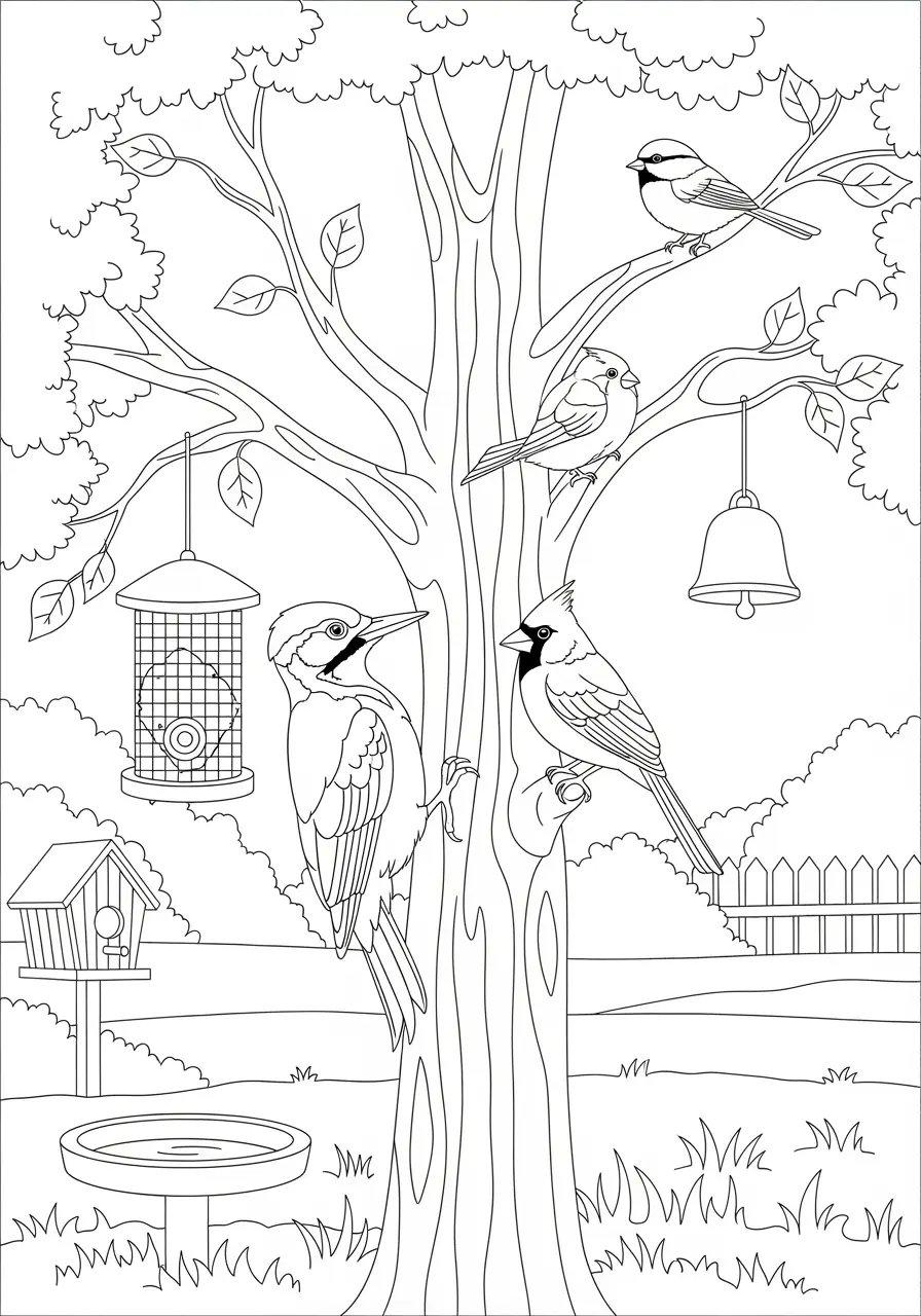 Woodpecker Friends Coloring Page
