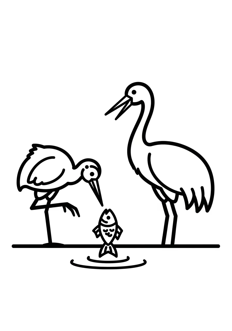 Young Crane Learning Coloring Page