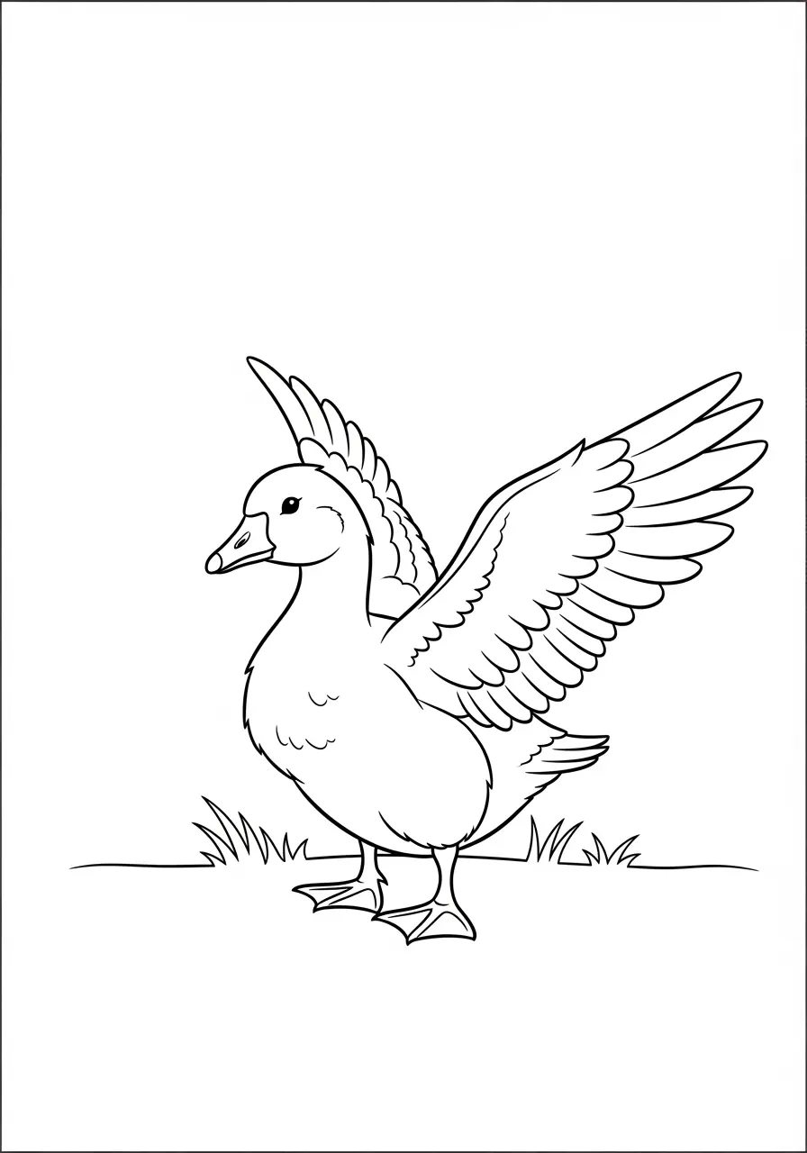 Young Goose Learning Coloring Page