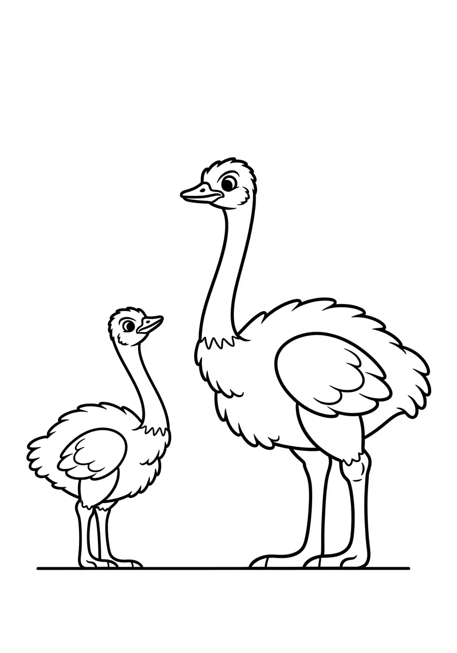 Young Ostrich Learning Coloring Page