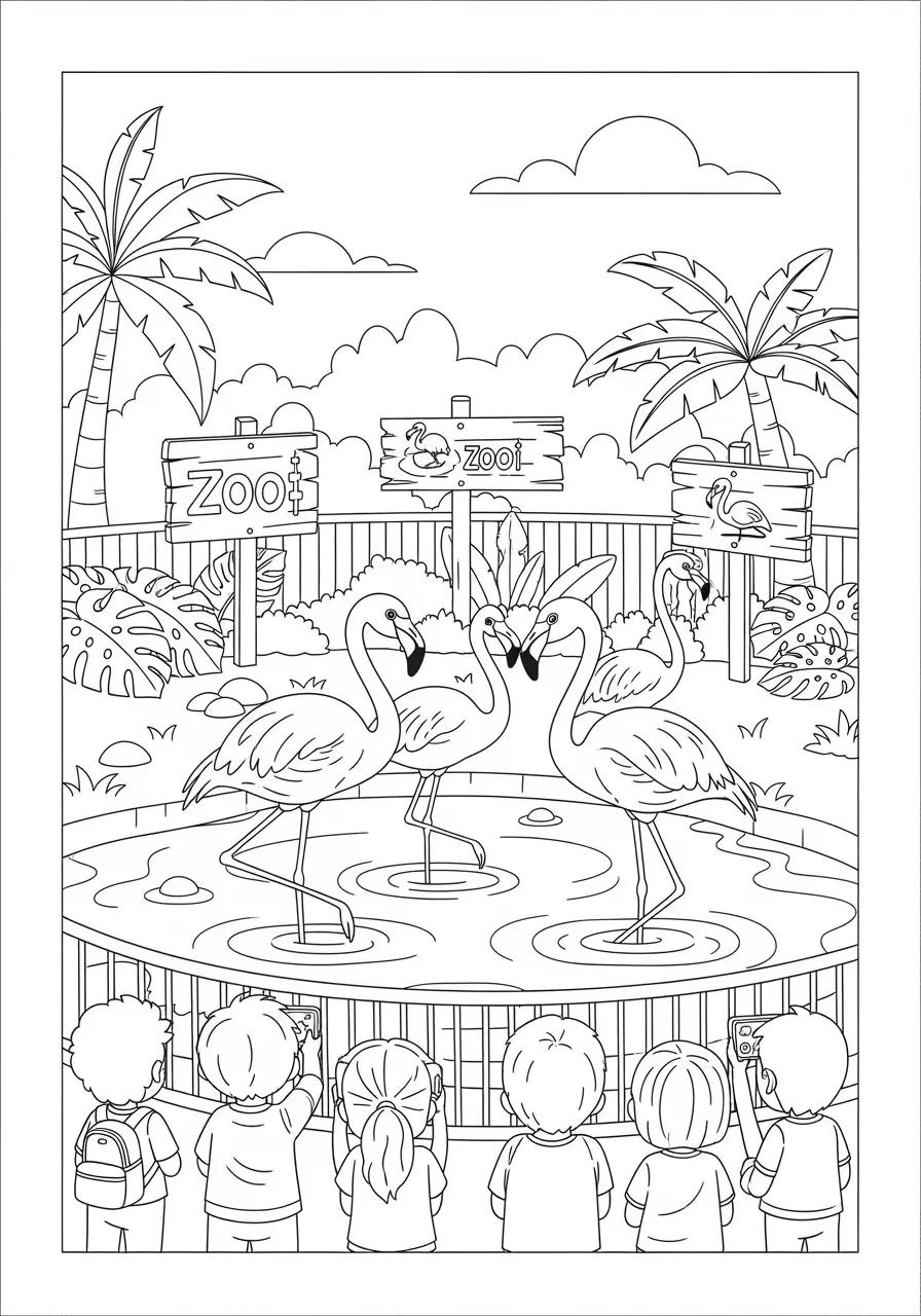Zoo Flamingo Coloring Page