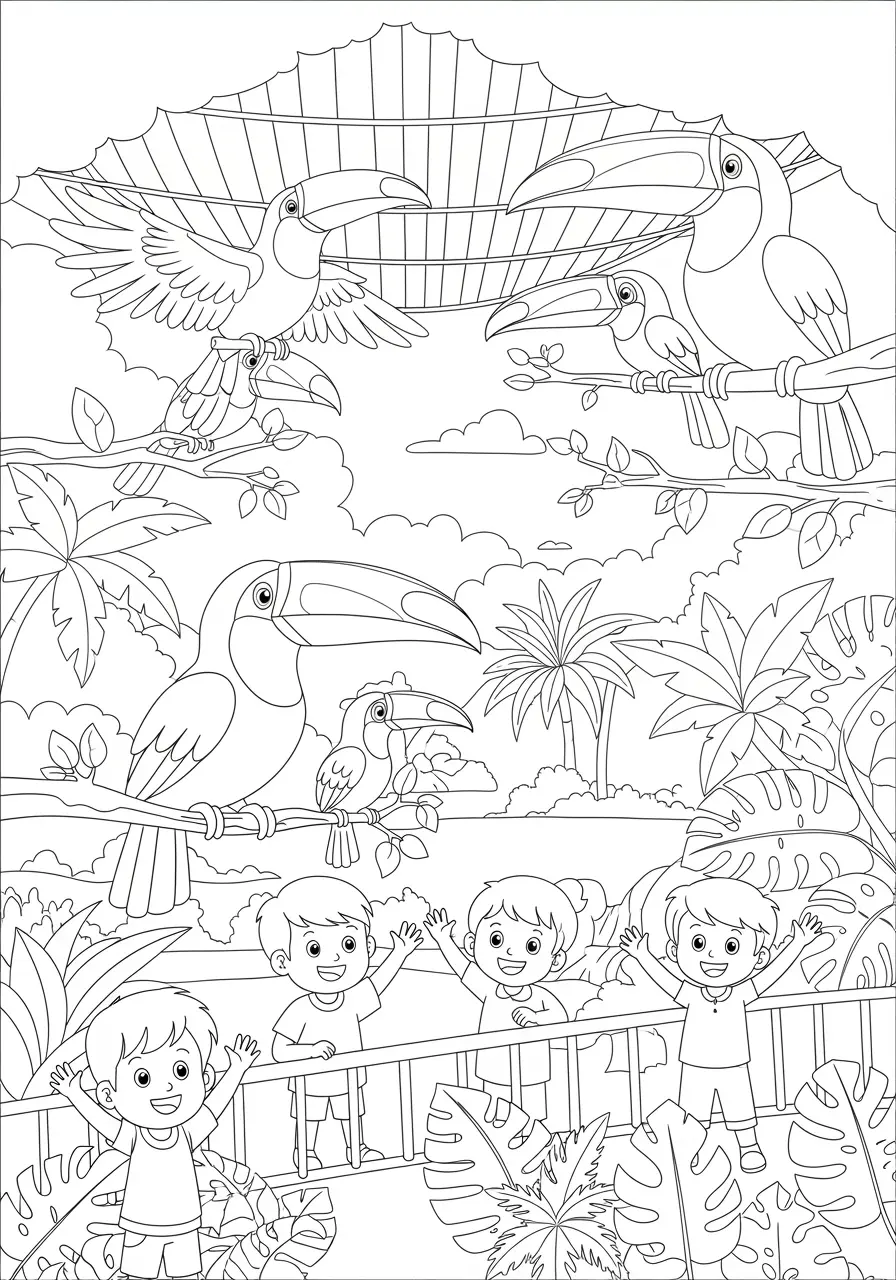 Zoo Toucan Exhibit Coloring Page